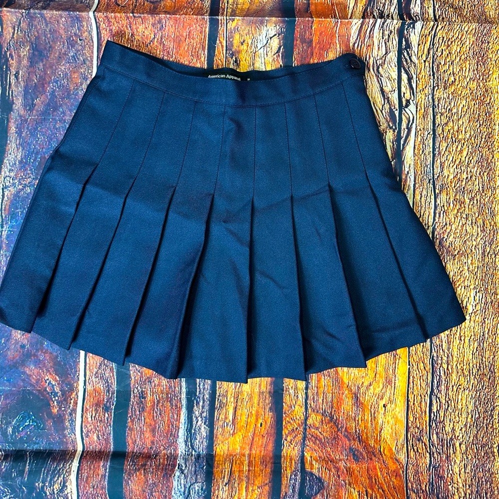 American Apparel Womens Gabardine Pleated Tennis Skirt Navy Blue